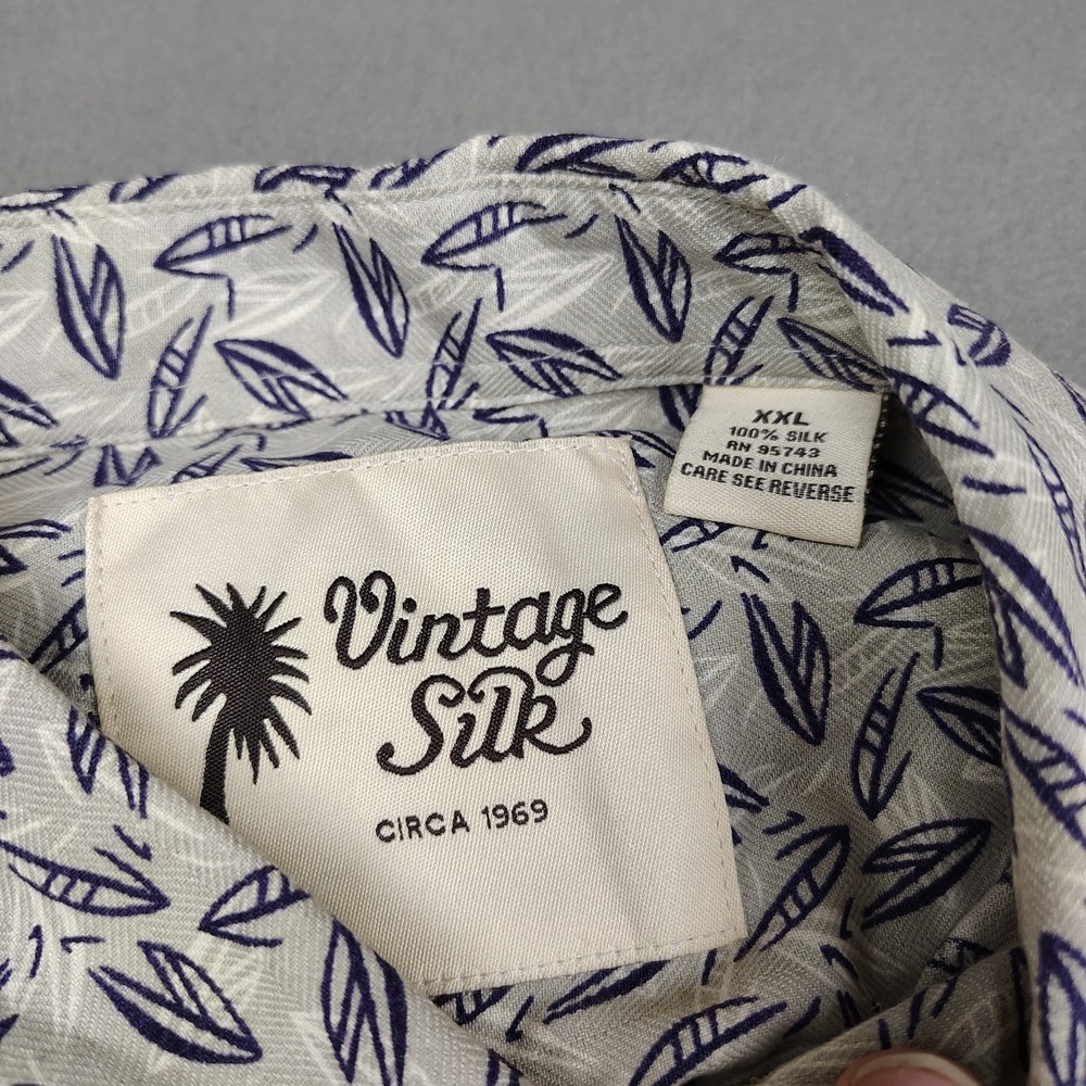 Vintage Silk 100% Silk Button Up Shirt Men 2XL Gray Casual Abstract Geometric - Picture 7 of 10